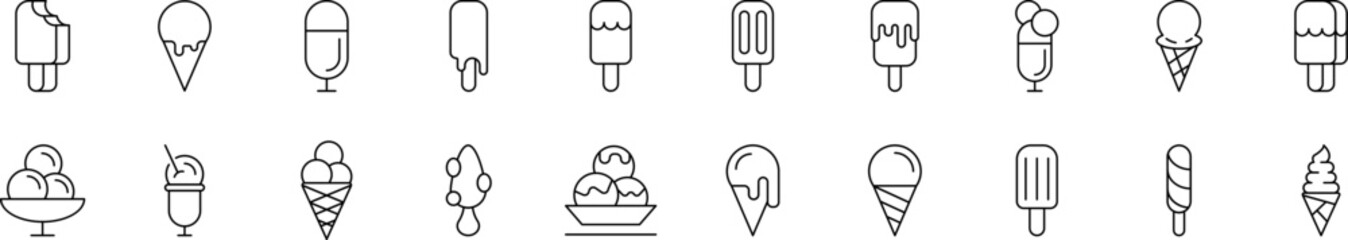 Ice Cream Related Line Icons for Web Sites, Books, Cards, Apps. Editable Stroke. Suitable for Web Sites, Books, Cards, Apps