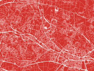 Christmas Map of Chorzow, Poland in Snowy White on Festive Red Background.