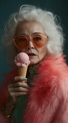 Older Woman With Ice Cream Cone created with Generative AI Technology, ai, generative