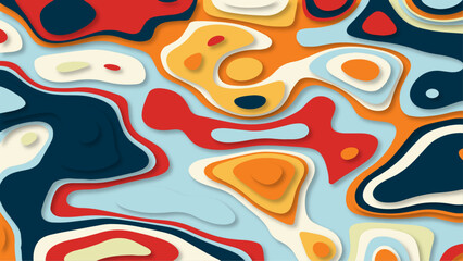 Realistic relief abstract  paper cut background vector. Multi color papercut wave patter.