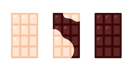 Set of Chocolate Bar, isolated flat illustration in transparent background