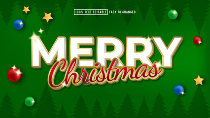 Luxury and elegant green horizontal banner Editable text effect merry christmas theme, holiday effect, shiny golden style