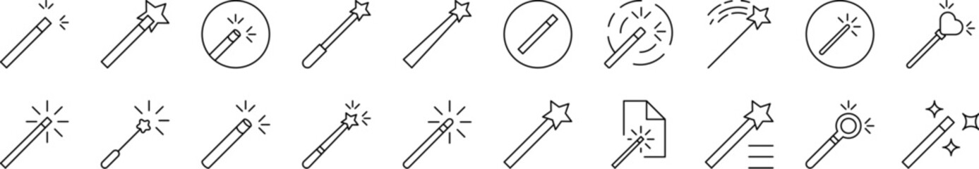 Magic Wand Outline Simple Linear Image Collection. Editable Stroke. Suitable for Web Sites, Books, Cards, Apps