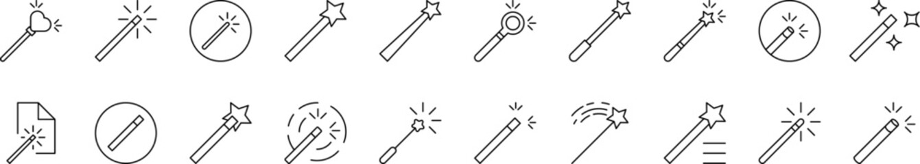 Magic Wand Set of Thin Icons. Editable Stroke. Suitable for Web Sites, Books, Cards, Apps