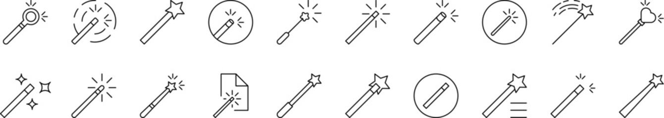 Magic Wand Bundle of Thin Icons. Editable Stroke. Suitable for Web Sites, Books, Cards, Apps