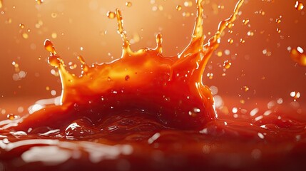 Ketchup splashing chaotically in the air, with streaks and droplets spreading out dynamically.