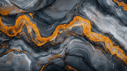 Obraz premium Abstract pattern with swirling black, gray, and orange tones reminiscent of natural stone formations