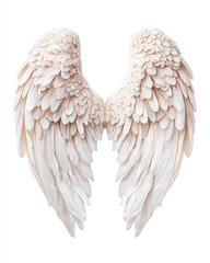Beautiful, delicate angel wings in soft white tones isolated on white background