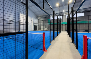  Paddle tennis blue court without people 