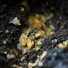 Decomposing organic matter in soil garden nature study close-up environmental health insight