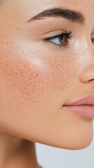 Fototapeta premium Close up view of a person showcasing beautiful green eyes and freckles on their skin