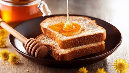 Golden Honey Drizzled Over Freshly Sliced Bread"