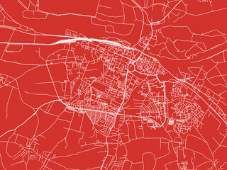 Christmas Map of Glogow, Poland in Snowy White on Festive Red Background.