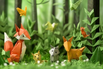 Origami paper wildlife forest