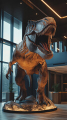 Giant T-Rex figure roaring inside a museum exhibit