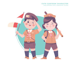 pramuka day kids cartoon character illustration