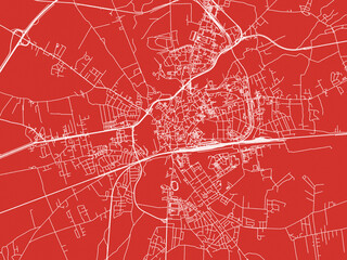 Christmas Map of Gniezno, Poland in Snowy White on Festive Red Background.
