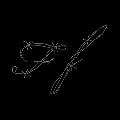 letter F Barbed wire hand drawing vector isolated on black background.
