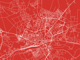 Christmas Map of Gorzow Wielkopolski, Poland in Snowy White on Festive Red Background.