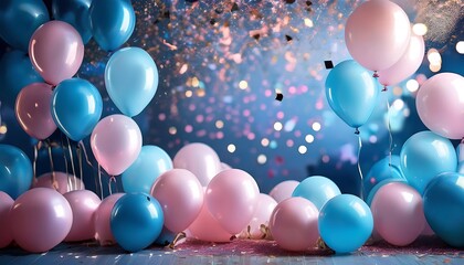  Blue and pink balloons with confetti create a vibrant scene ideal for celebrations parties _1(834)