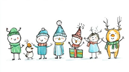 Obraz premium Festive Snowmen Characters in Winter Attire with Cheerful Expressions and Holiday Accessories