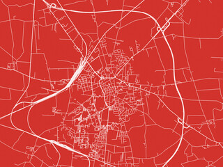 Christmas Map of Inowroclaw, Poland in Snowy White on Festive Red Background.