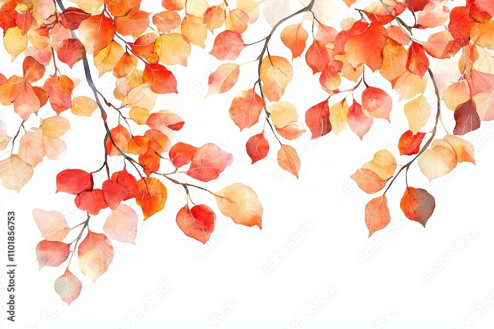 Poster frame isolated on white background with watercolor set of autumn theme