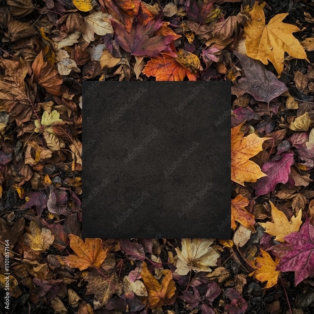 Aufkleber a blue podium decorated with colorful autumn leaves on a blue background is the backdrop for this mo