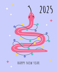 Funny snake with garland greeting card