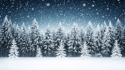 The night landscape of a snowy forest with fir branches at night.