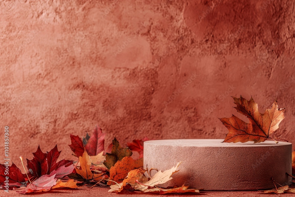 Poster a product podium mockup in autumn colors for product presentation. mockup for branding and packaging