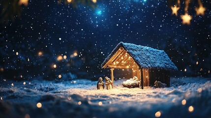 Fototapeta premium Nativity Scene in Winter Wonderland 