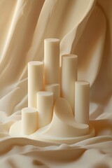 Stacked beige cylinders in polymer, depicted in 3D.