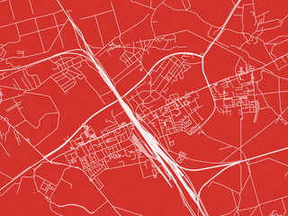Christmas Map of Kedzierzyn-Kozle, Poland in Snowy White on Festive Red Background.