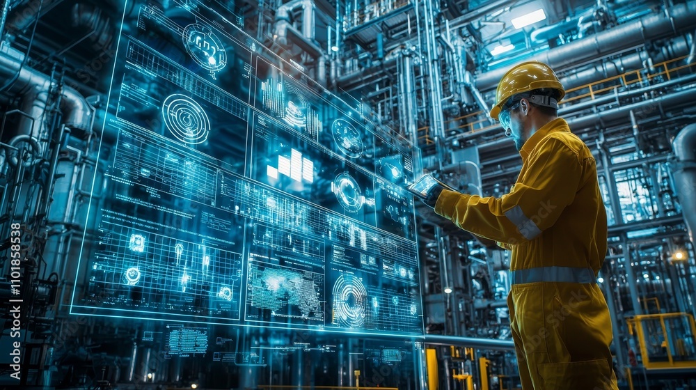 Leinwandbilder Industrial engineer using predictive maintenance interface based on AI.