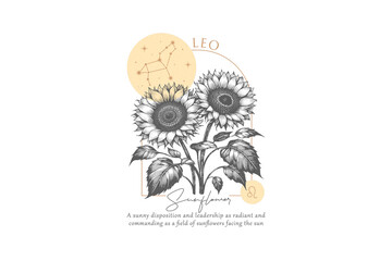 Leo Sunflower, Zodiac Birth Flowers PNG Sublimation Design