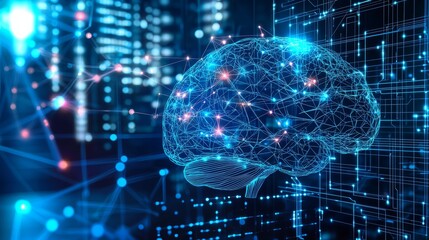 Fototapeta premium A close-up of a futuristic neural interface merging with a human brain