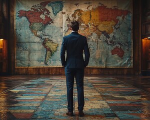 Businessman Examining Global Investment Opportunities and Asset Accumulation