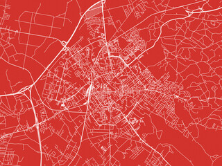 Christmas Map of Koszalin, Poland in Snowy White on Festive Red Background.
