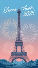 Celebrating New Year 2025 with fireworks above the Eiffel Tower in Paris