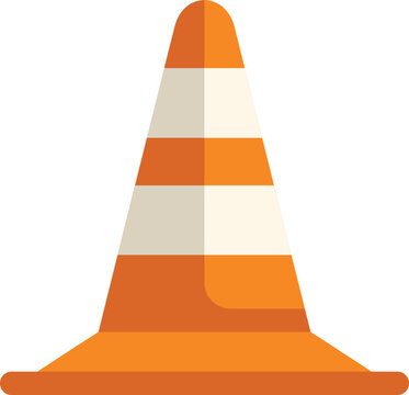 Orange traffic cone with white stripes standing up signaling caution and indicating possible road work