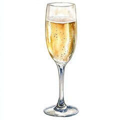 Champagne flute filled with sparkling bubbly beverage.