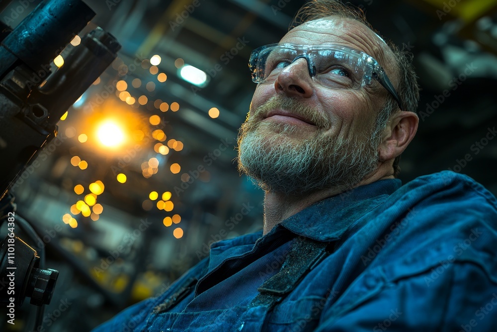 Aufkleber Factory engineers wear safety gear to work and engage in detailed discussions about controlling and operating machinery.