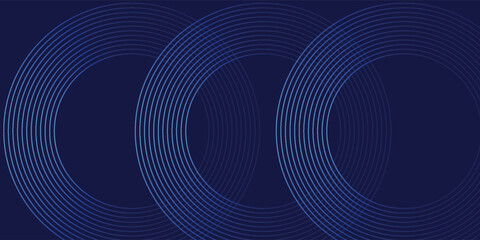 Abstract blue glowing geometric lines on dark blue background. Modern shiny blue circle lines pattern. Futuristic technology concept. Suit for cover, poster,