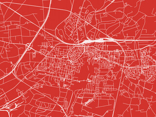 Christmas Map of Legnica, Poland in Snowy White on Festive Red Background.