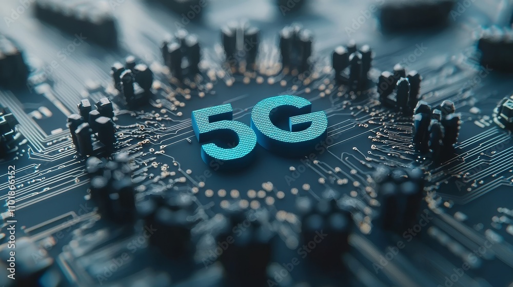 Poster An iot smart communication microchip that supports 6G, a 3D rendering of a futuristic fast real-time mobile network internet technology concept that supports 6G mobility