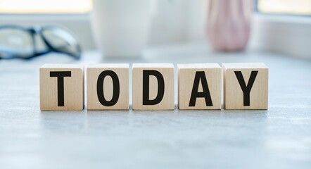 Today Word Written In Wooden Cubes