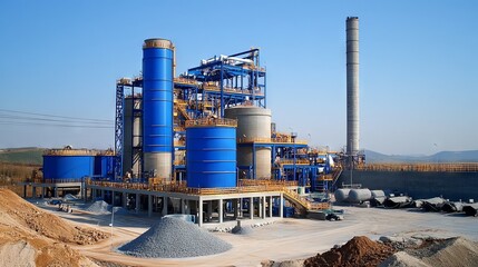 Obraz premium Industrial Complex with Blue and Yellow Steel Structures