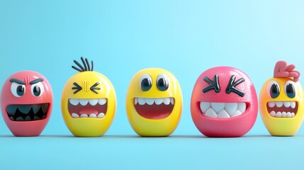 Five Colorful Emojis Expressing Different Emotions