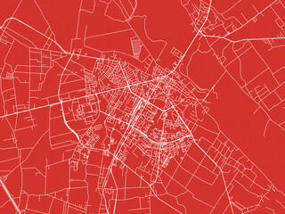 Christmas Map of Lomza, Poland in Snowy White on Festive Red Background.